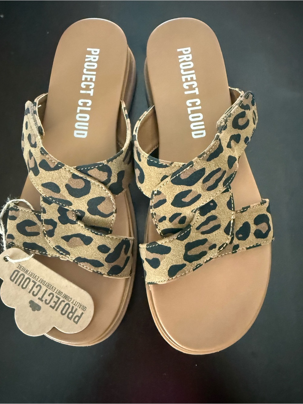 Women's Leopard Print Slide Sandals - Tan/Black